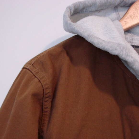 Wrangler Hooded Shirt Jacket Flannel Lined Hoodie Spice Brown Size Medium - Picture 9 of 14